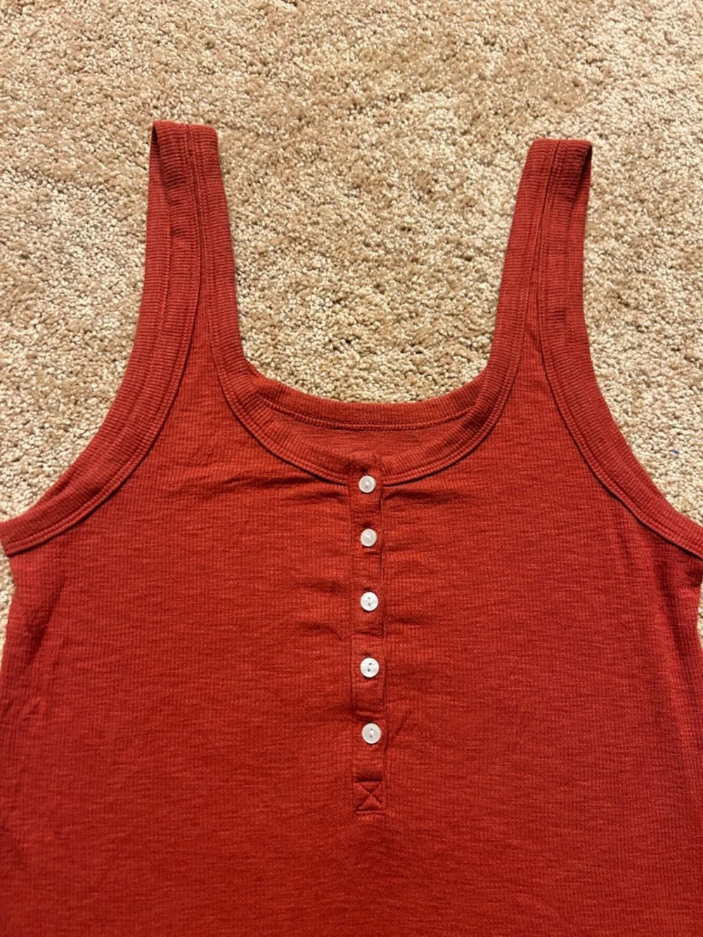 Aerie Ribbed Henley Tank Top - Rust - Picture 2 of 4